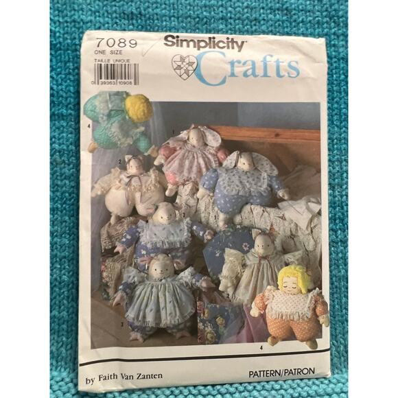 Simplicity pattern 7089 country bunny cat lamb doll with clothes - Picture 1 of 4